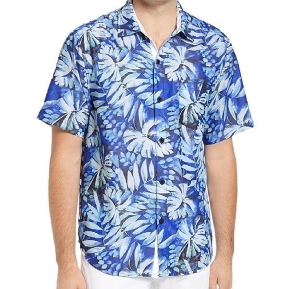 Tommy Bahama Mens Island Zone Tropical Leaf Print Short Sleeve Button Up Shirt L